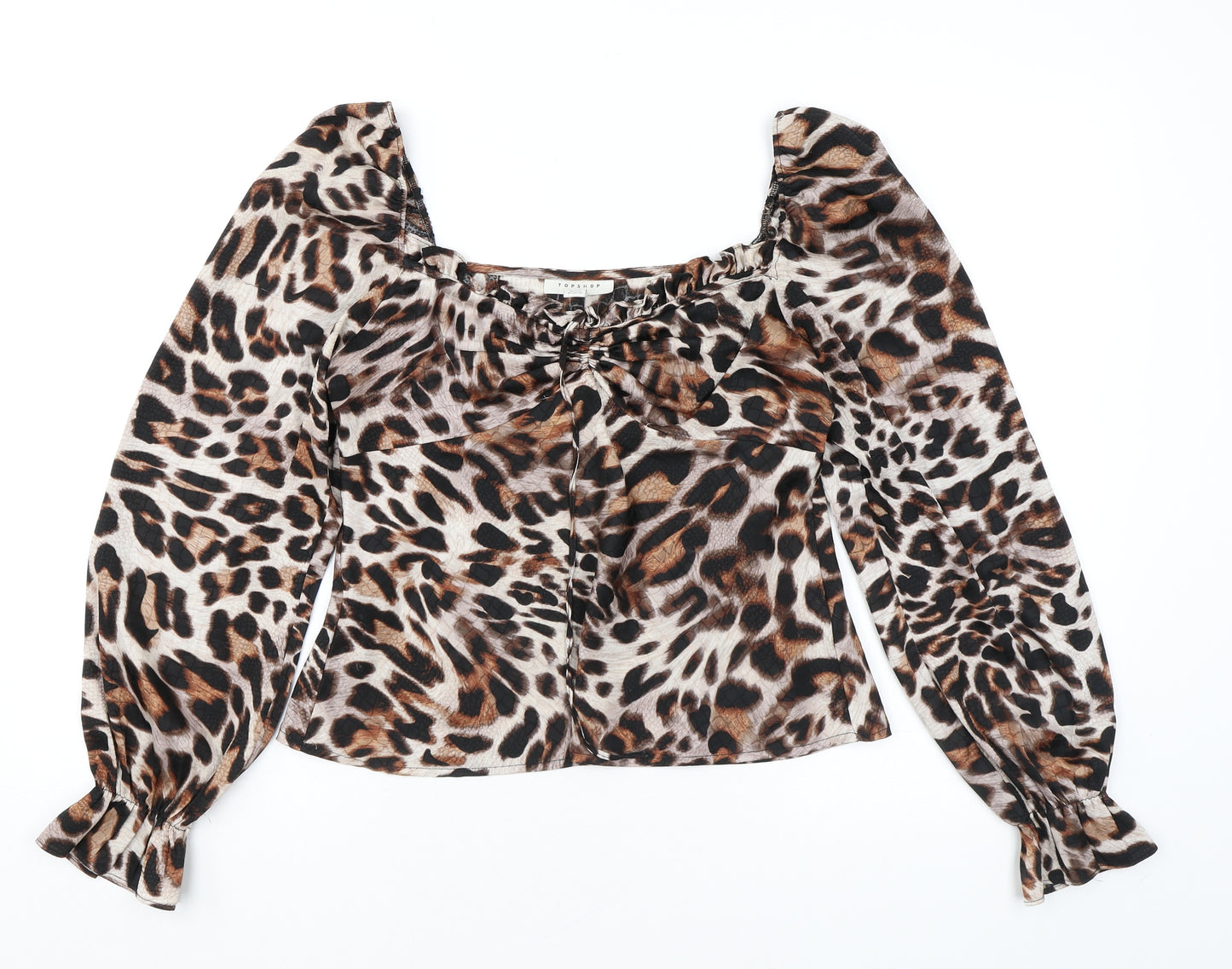 Topshop Womens Brown Animal Print Polyester Cropped Blouse Size 10 Square Neck - Leopard Print