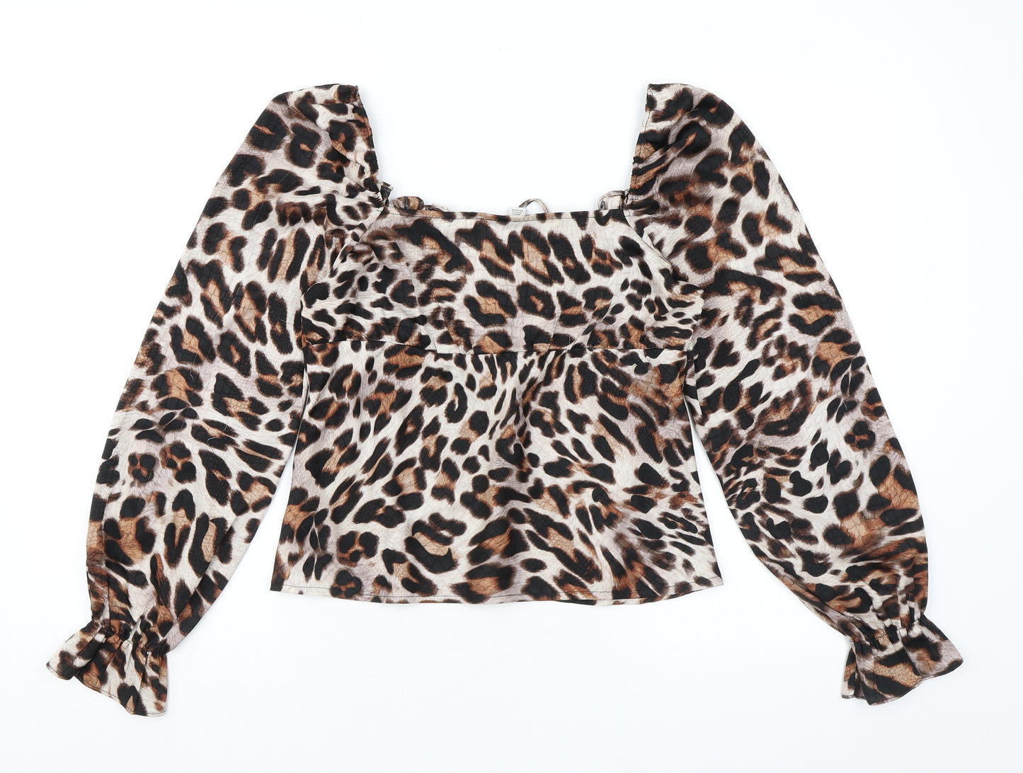 Topshop Womens Brown Animal Print Polyester Cropped Blouse Size 10 Square Neck - Leopard Print