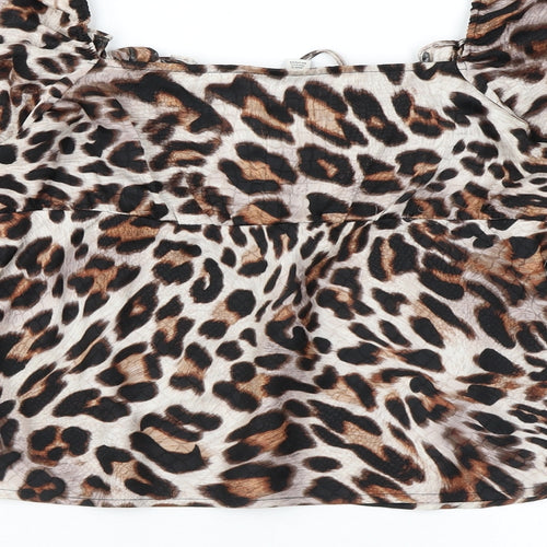 Topshop Womens Brown Animal Print Polyester Cropped Blouse Size 10 Square Neck - Leopard Print