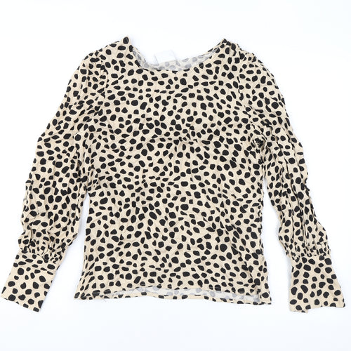 VILA Womens Beige Animal Print Viscose Basic Blouse Size 8 Round Neck