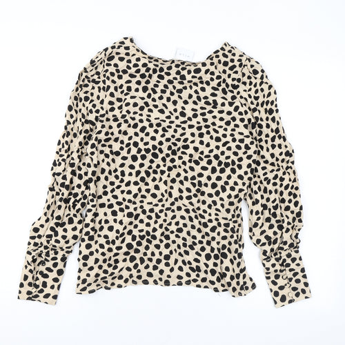 VILA Womens Beige Animal Print Viscose Basic Blouse Size 8 Round Neck