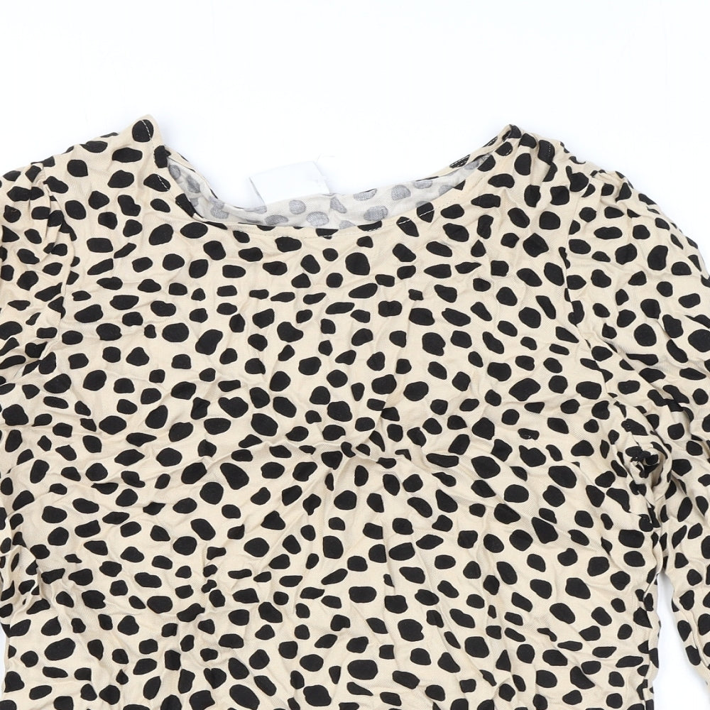VILA Womens Beige Animal Print Viscose Basic Blouse Size 8 Round Neck