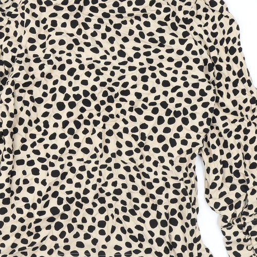 VILA Womens Beige Animal Print Viscose Basic Blouse Size 8 Round Neck