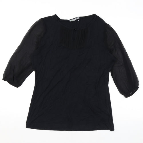 Marks and Spencer Womens Black Viscose Basic Blouse Size 12 Round Neck