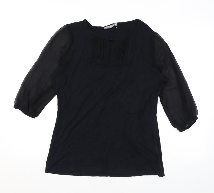 Marks and Spencer Womens Black Viscose Basic Blouse Size 12 Round Neck