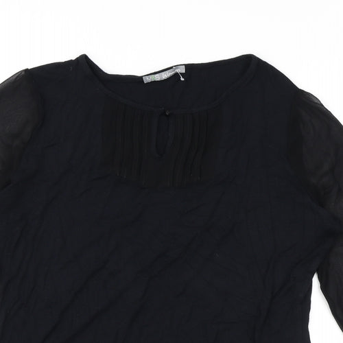 Marks and Spencer Womens Black Viscose Basic Blouse Size 12 Round Neck