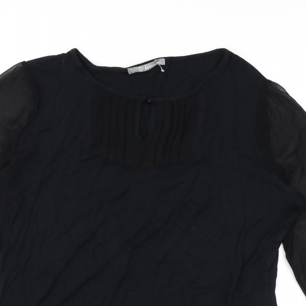Marks and Spencer Womens Black Viscose Basic Blouse Size 12 Round Neck