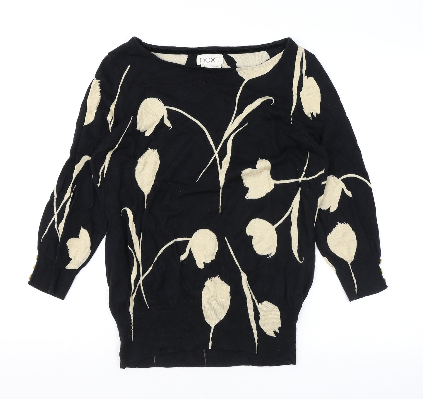 NEXT Womens Black Boat Neck Floral Cotton Pullover Jumper Size 16