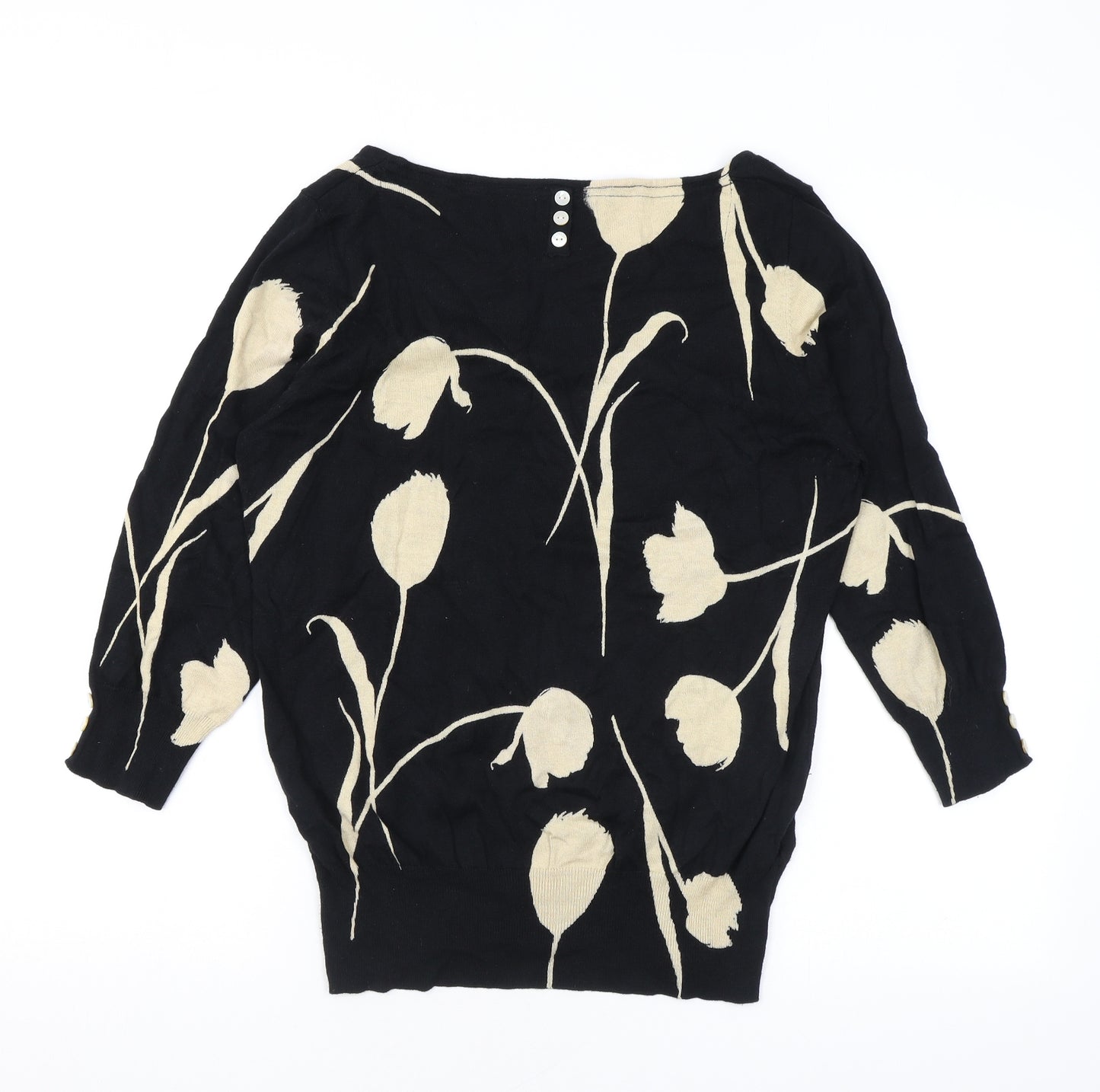 NEXT Womens Black Boat Neck Floral Cotton Pullover Jumper Size 16