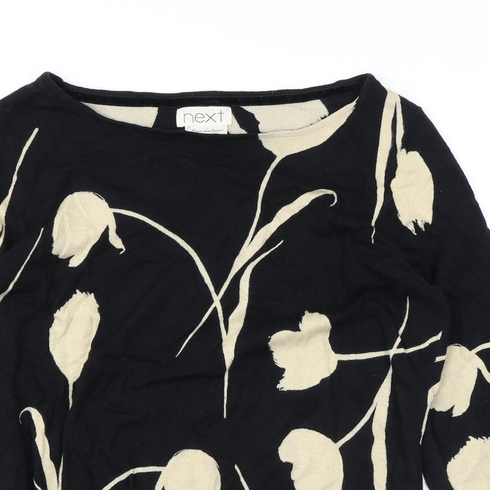NEXT Womens Black Boat Neck Floral Cotton Pullover Jumper Size 16