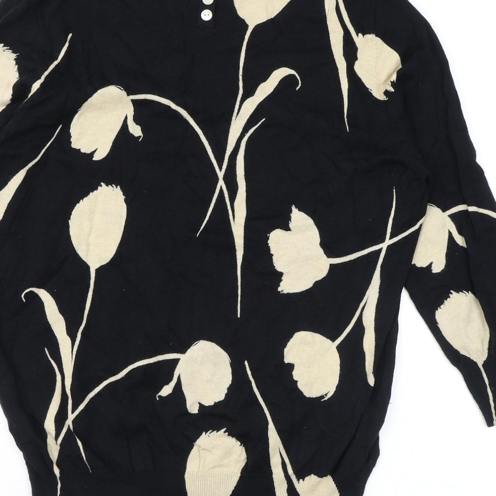 NEXT Womens Black Boat Neck Floral Cotton Pullover Jumper Size 16