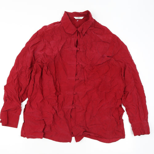 Marks and Spencer Womens Red Cupro Basic Button-Up Size 16 Collared