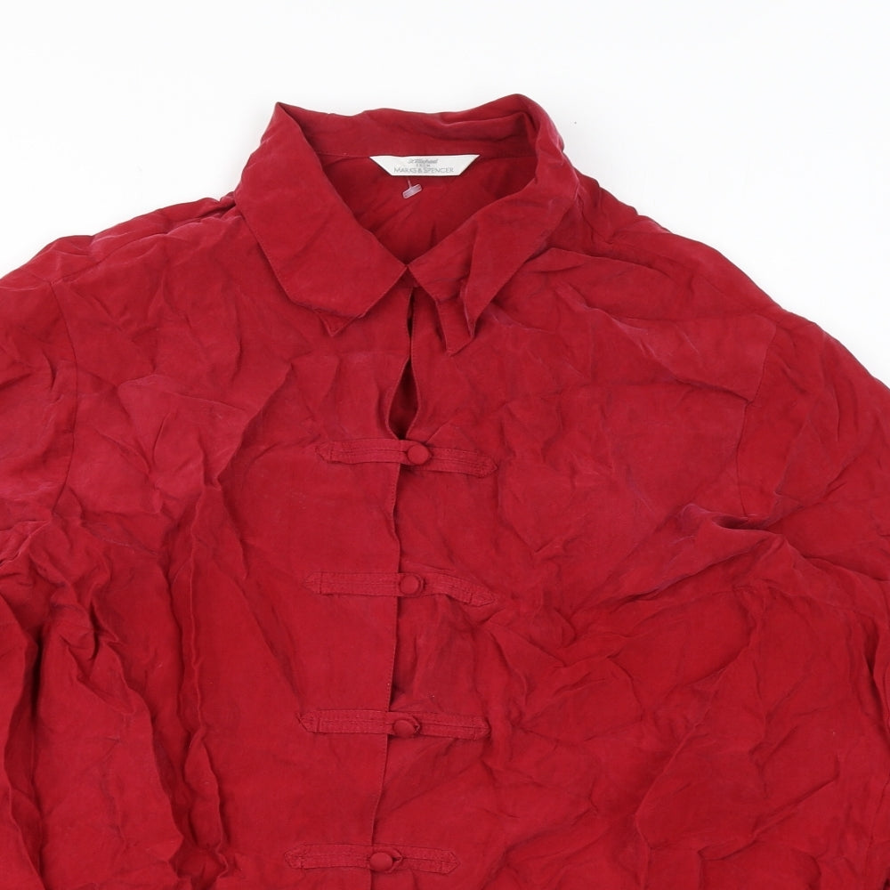 Marks and Spencer Womens Red Cupro Basic Button-Up Size 16 Collared