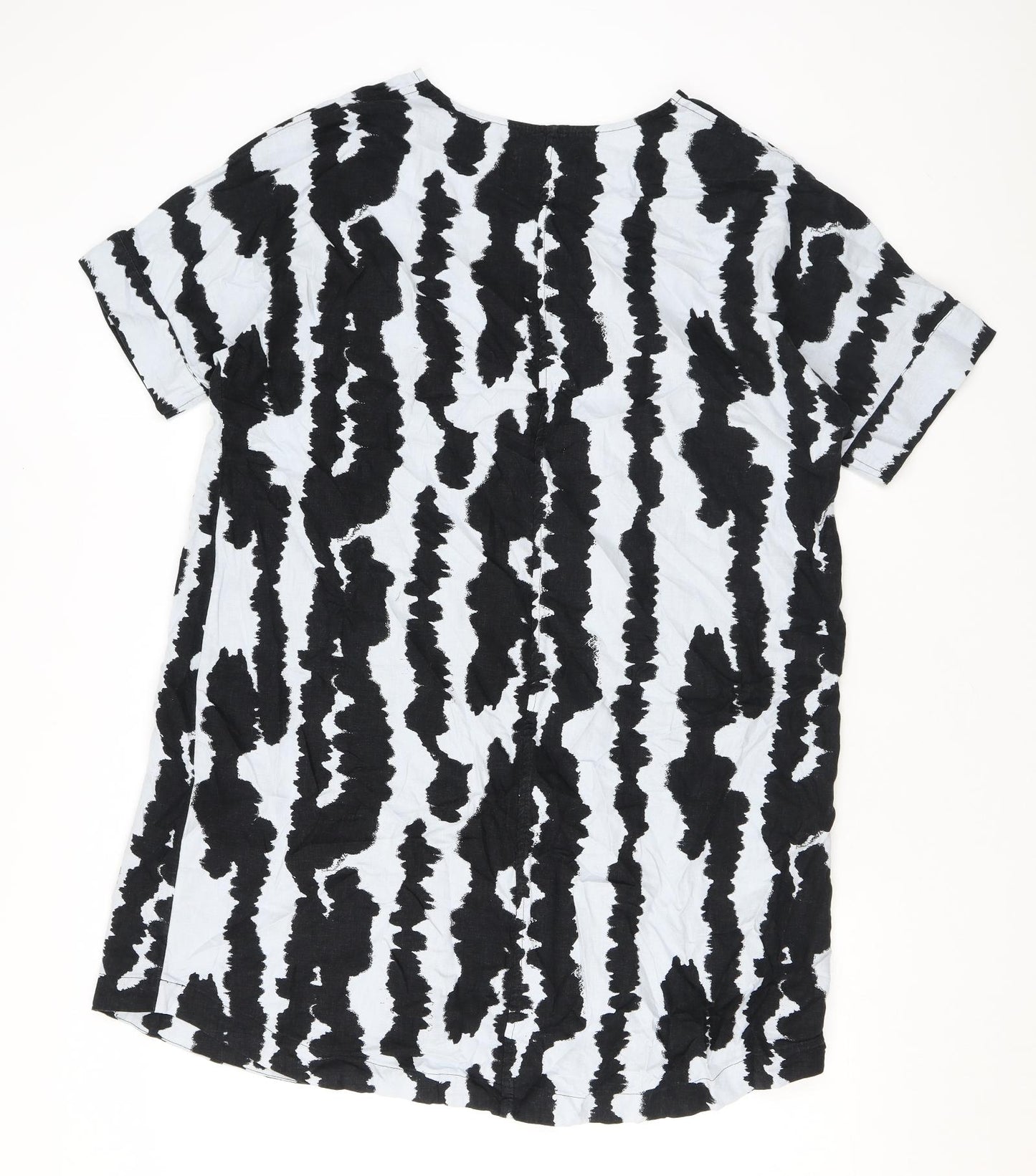 Marks and Spencer Womens Blue Tie Dye Polyester T-Shirt Dress Size 14 V-Neck Pullover