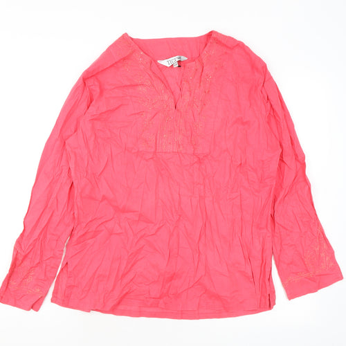 TIGI Womens Pink Geometric Cotton Basic Blouse Size 14 V-Neck