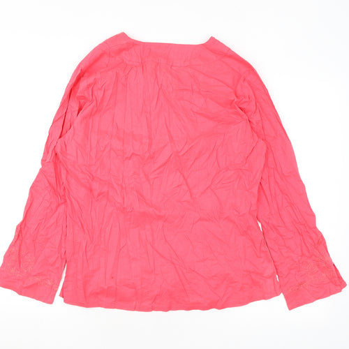 TIGI Womens Pink Geometric Cotton Basic Blouse Size 14 V-Neck