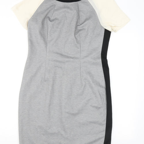 NEXT Womens Grey Colourblock Polyester Bodycon Size 14 Round Neck Zip