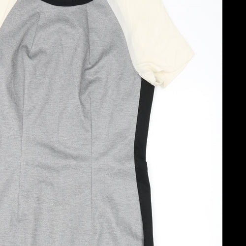 NEXT Womens Grey Colourblock Polyester Bodycon Size 14 Round Neck Zip