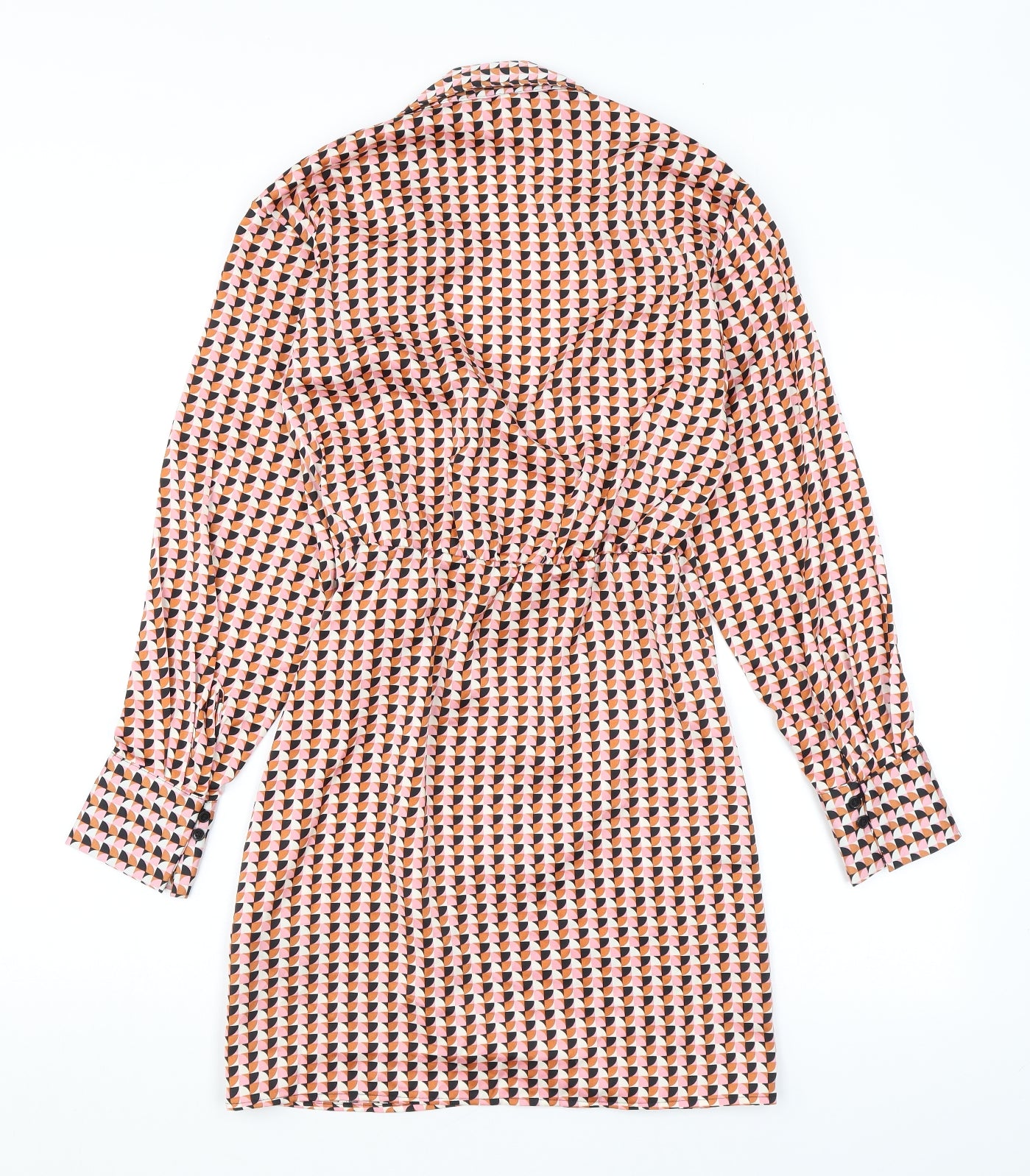 H&M Womens Orange Geometric Polyester Wrap Dress Size XS Collared Tie