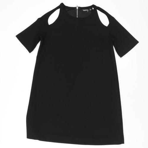 Boohoo Womens Black Polyester A-Line Size 8 Round Neck Zip - Cutout