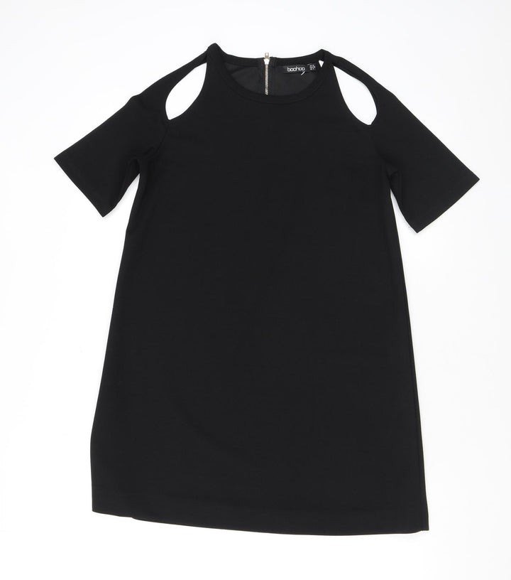 Boohoo Womens Black Polyester A-Line Size 8 Round Neck Zip - Cutout