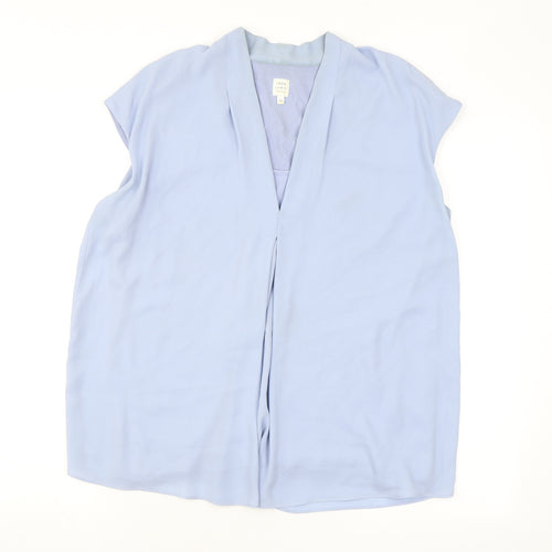 John Lewis Womens Blue Polyester Basic Blouse Size 12 V-Neck