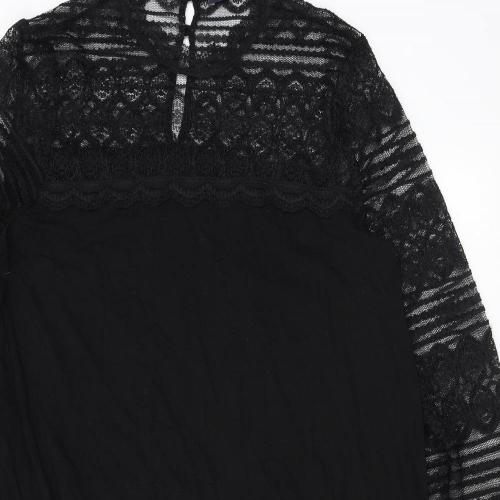 Marks and Spencer Womens Black Viscose A-Line Size 16 Mock Neck Button - Lace