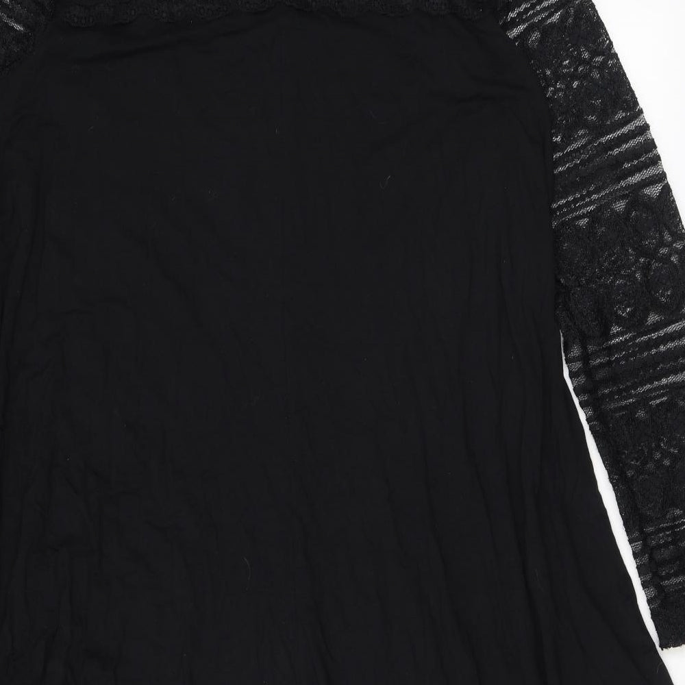 Marks and Spencer Womens Black Viscose A-Line Size 16 Mock Neck Button - Lace