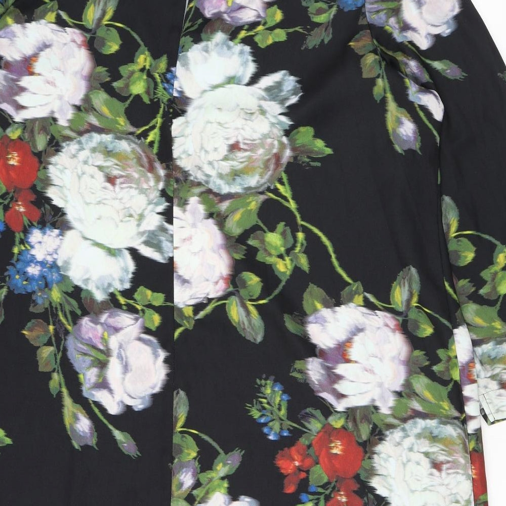 Marks and Spencer Womens Black Floral Polyester A-Line Size 22 Round Neck Button