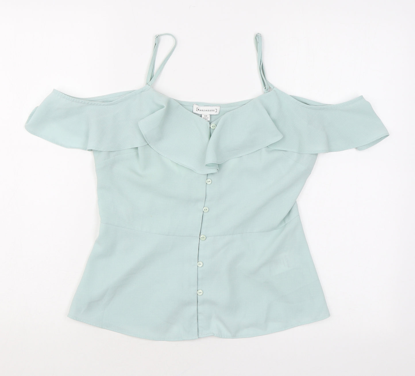 Warehouse Womens Blue Polyester Camisole Button-Up Size 10 Off the Shoulder