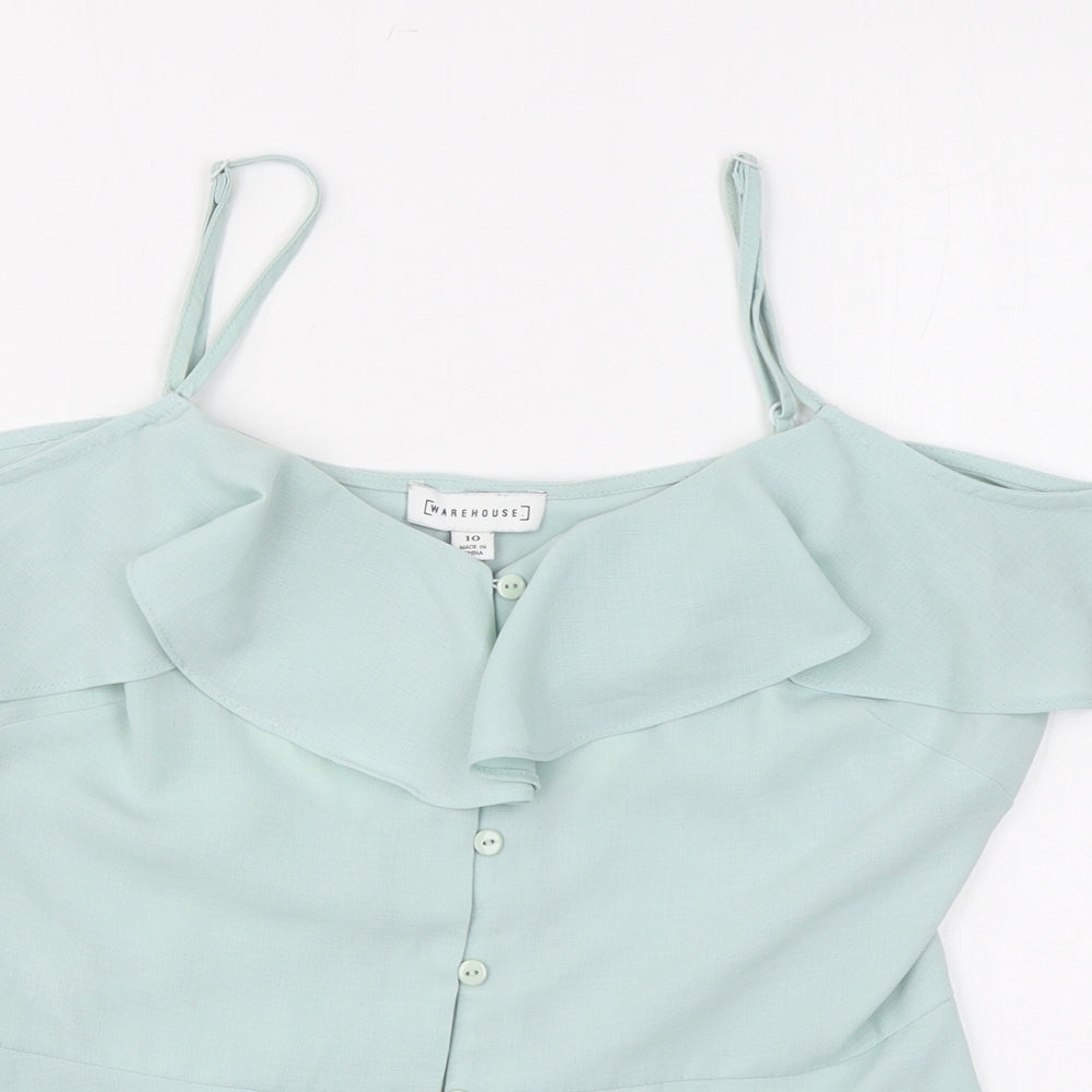 Warehouse Womens Blue Polyester Camisole Button-Up Size 10 Off the Shoulder