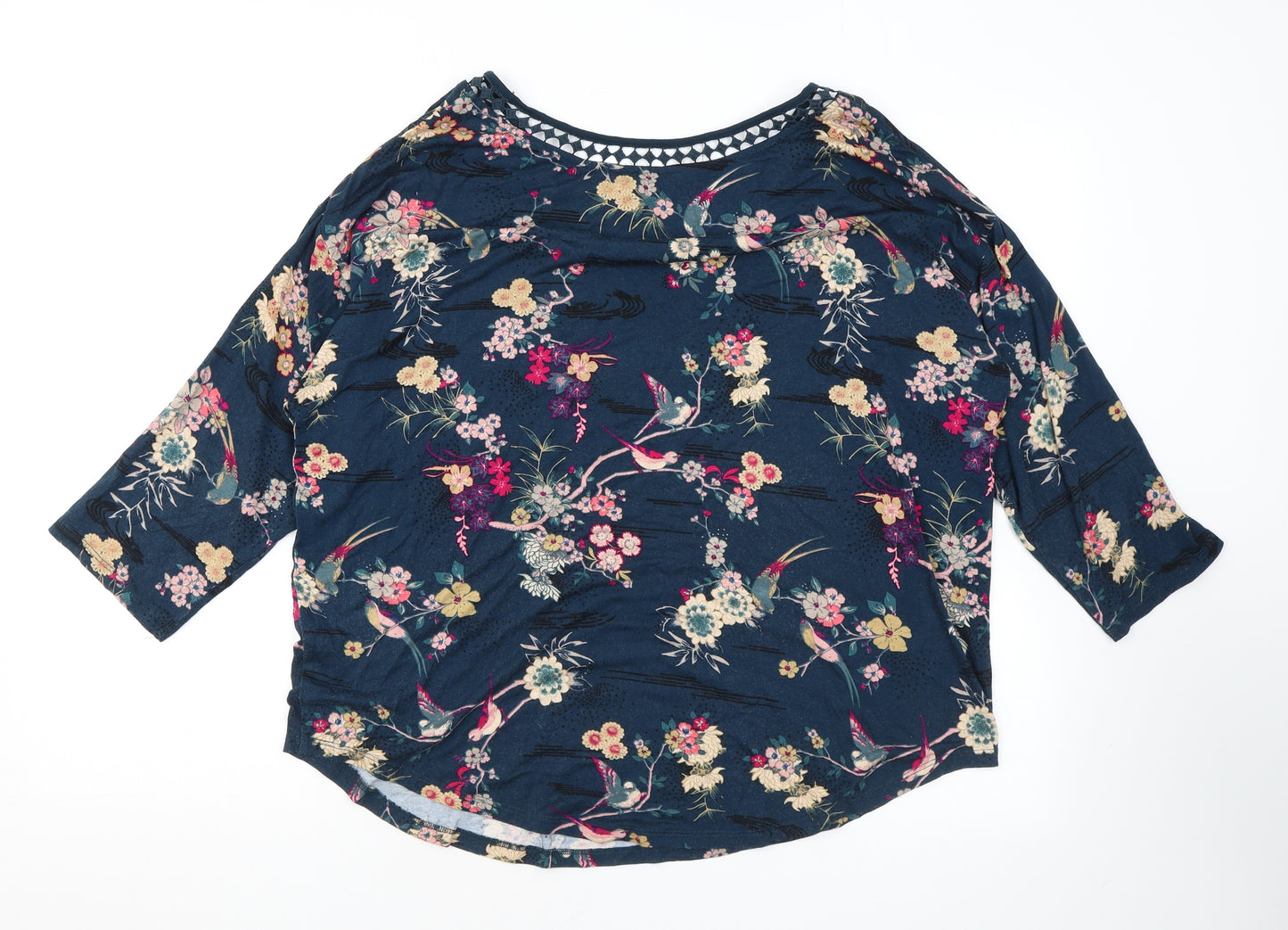Monsoon Womens Blue Floral Viscose Basic Blouse Size 14 Boat Neck