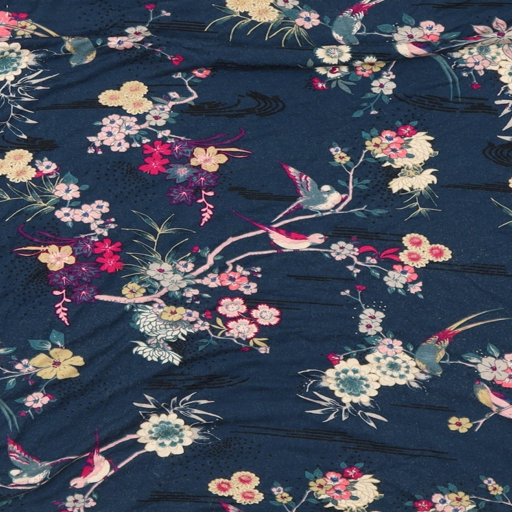 Monsoon Womens Blue Floral Viscose Basic Blouse Size 14 Boat Neck