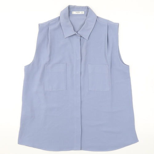 Mango Womens Blue Polyester Basic Button-Up Size M Collared
