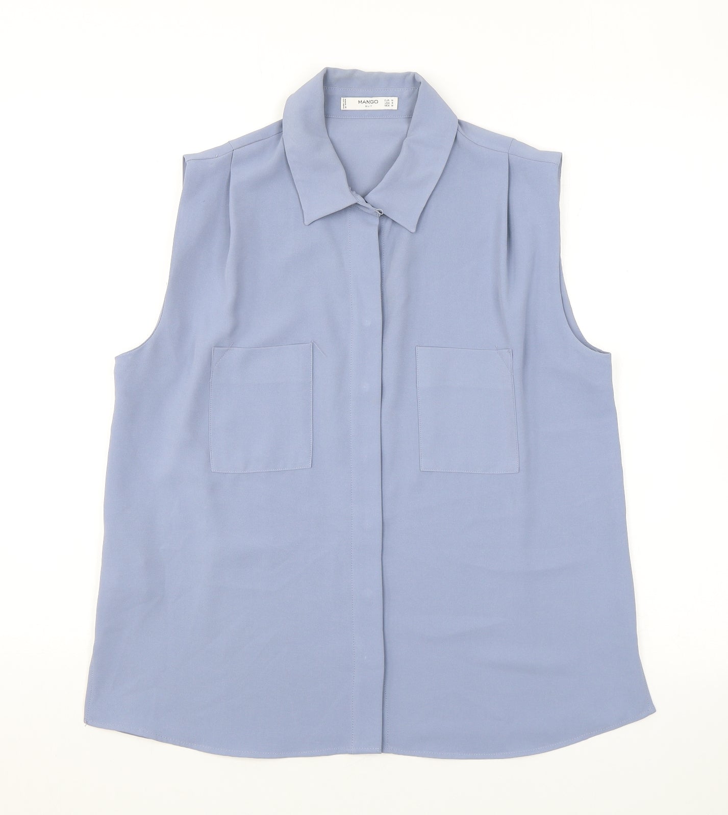 Mango Womens Blue Polyester Basic Button-Up Size M Collared