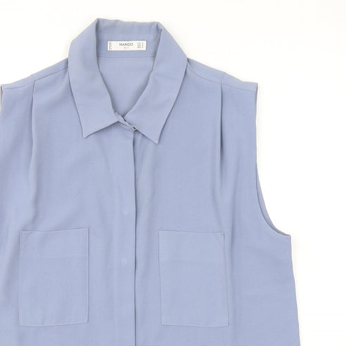 Mango Womens Blue Polyester Basic Button-Up Size M Collared
