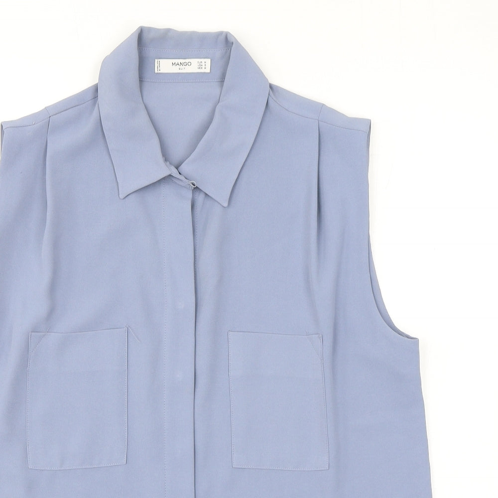 Mango Womens Blue Polyester Basic Button-Up Size M Collared