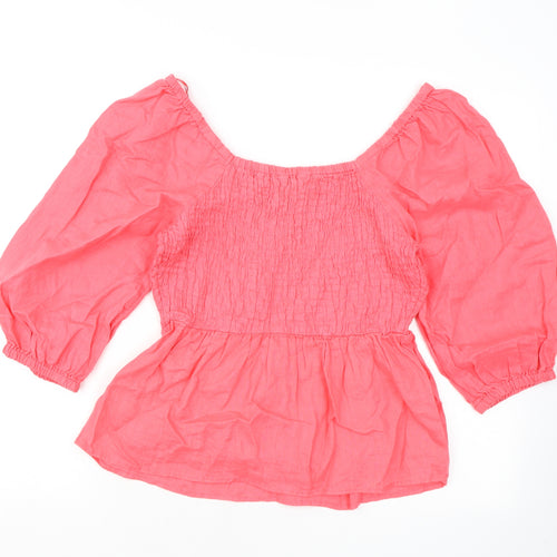 Marks and Spencer Womens Pink Linen Basic Blouse Size 10 Off the Shoulder