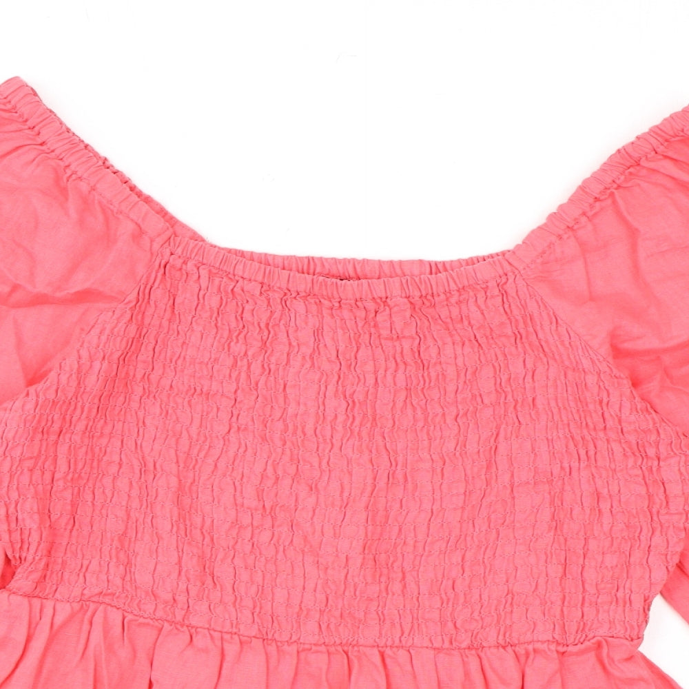 Marks and Spencer Womens Pink Linen Basic Blouse Size 10 Off the Shoulder