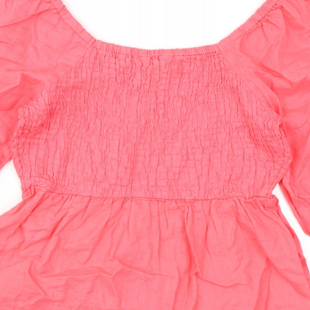 Marks and Spencer Womens Pink Linen Basic Blouse Size 10 Off the Shoulder