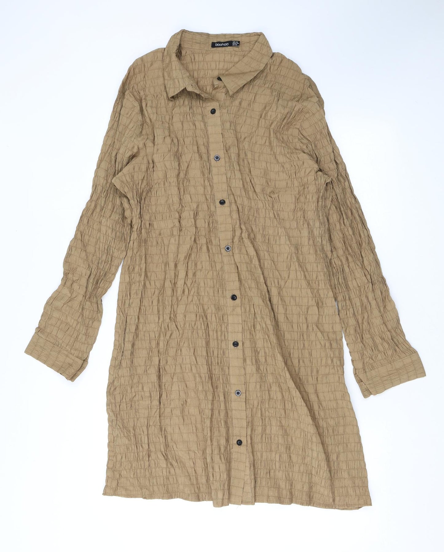 Boohoo Womens Brown Polyester Shirt Dress Size 16 Collared Button