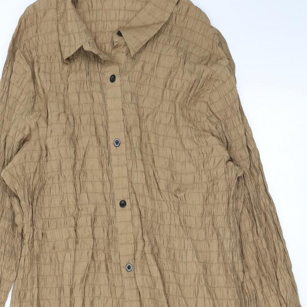 Boohoo Womens Brown Polyester Shirt Dress Size 16 Collared Button