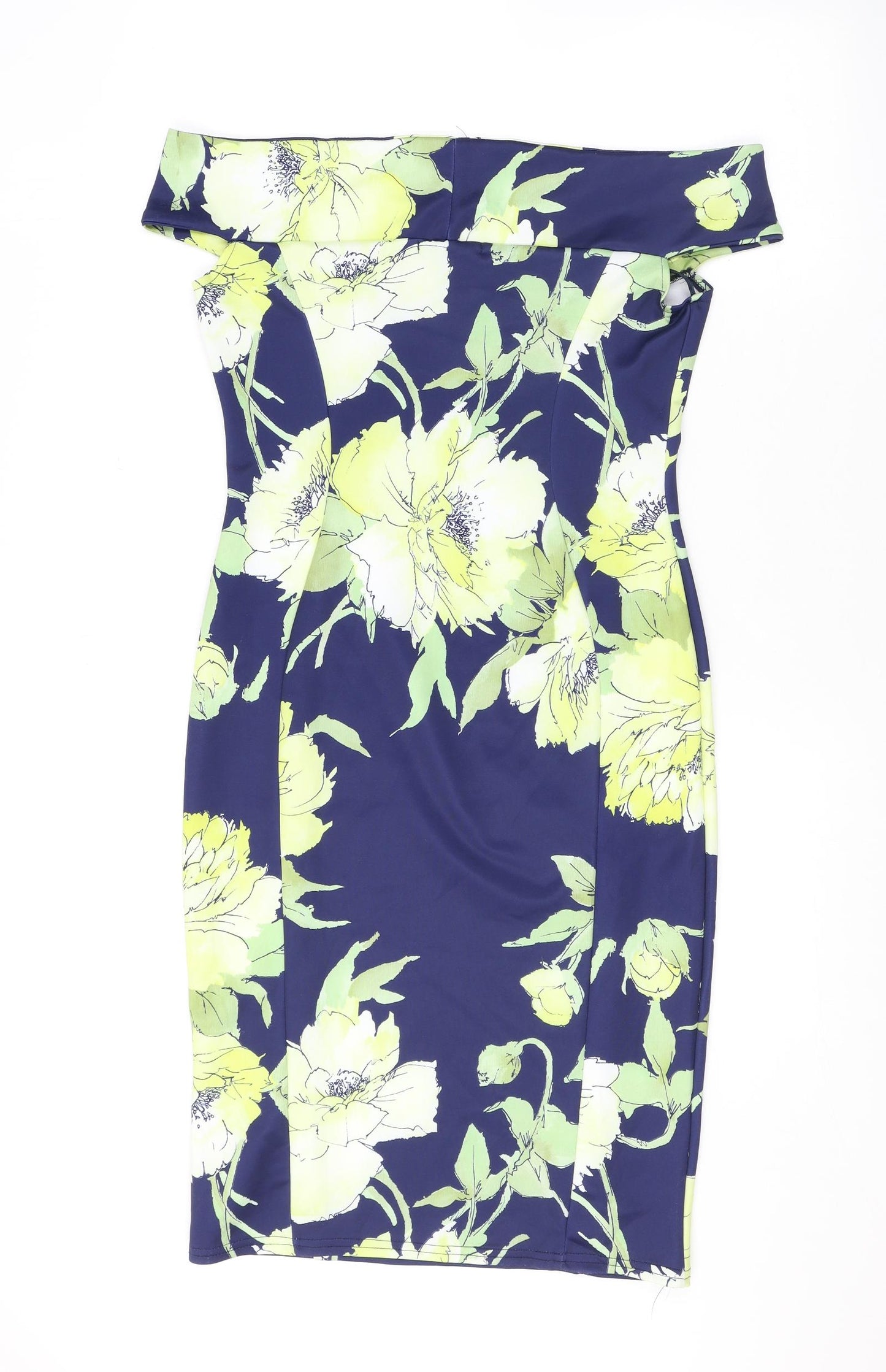 Quiz Womens Blue Floral Polyester Bodycon Size 12 Off the Shoulder Pullover