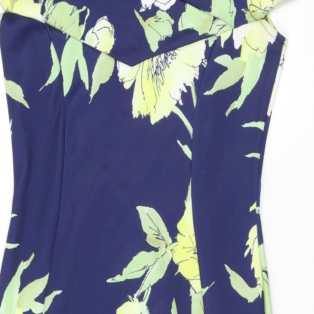 Quiz Womens Blue Floral Polyester Bodycon Size 12 Off the Shoulder Pullover