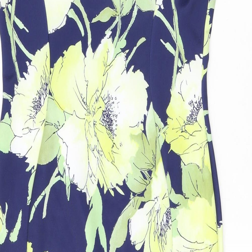 Quiz Womens Blue Floral Polyester Bodycon Size 12 Off the Shoulder Pullover