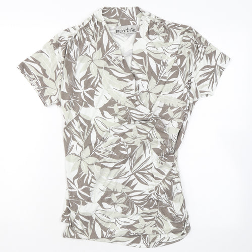 Marble Womens Grey Floral Viscose Wrap T-Shirt Size 14 V-Neck