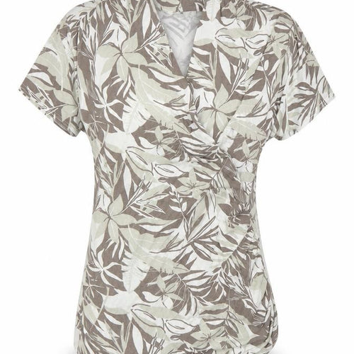 Marble Womens Grey Floral Viscose Wrap T-Shirt Size 14 V-Neck