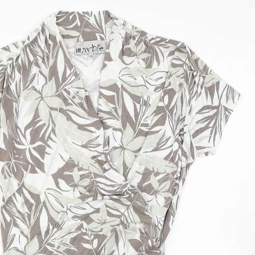 Marble Womens Grey Floral Viscose Wrap T-Shirt Size 14 V-Neck