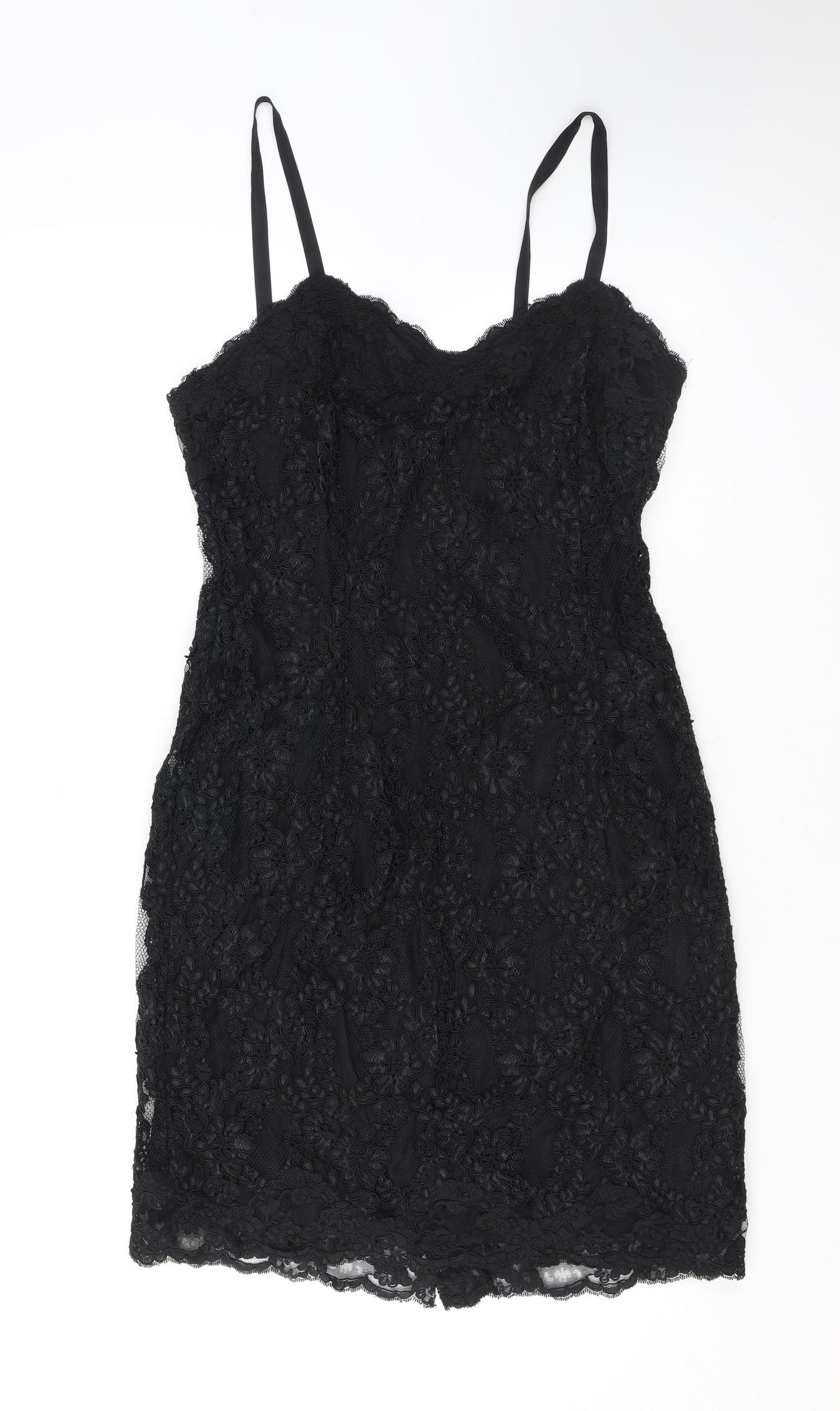 NEXT Womens Black Floral Polyester Bodycon Size 12 V-Neck Zip - Lace
