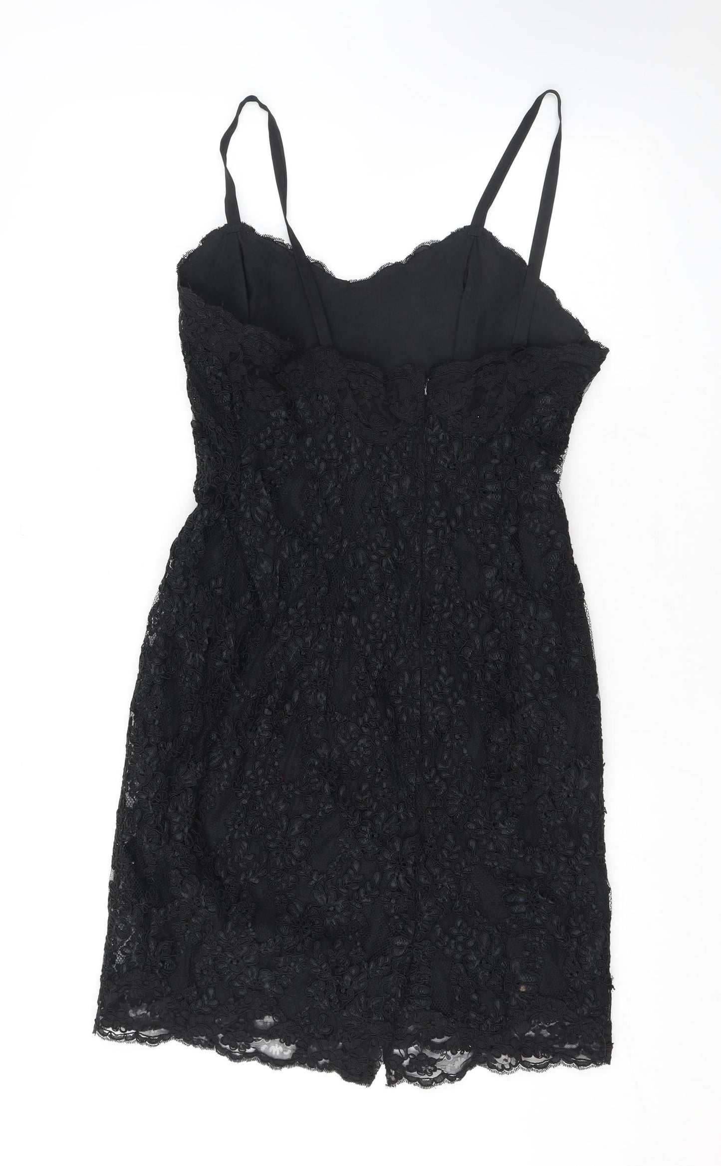 NEXT Womens Black Floral Polyester Bodycon Size 12 V-Neck Zip - Lace